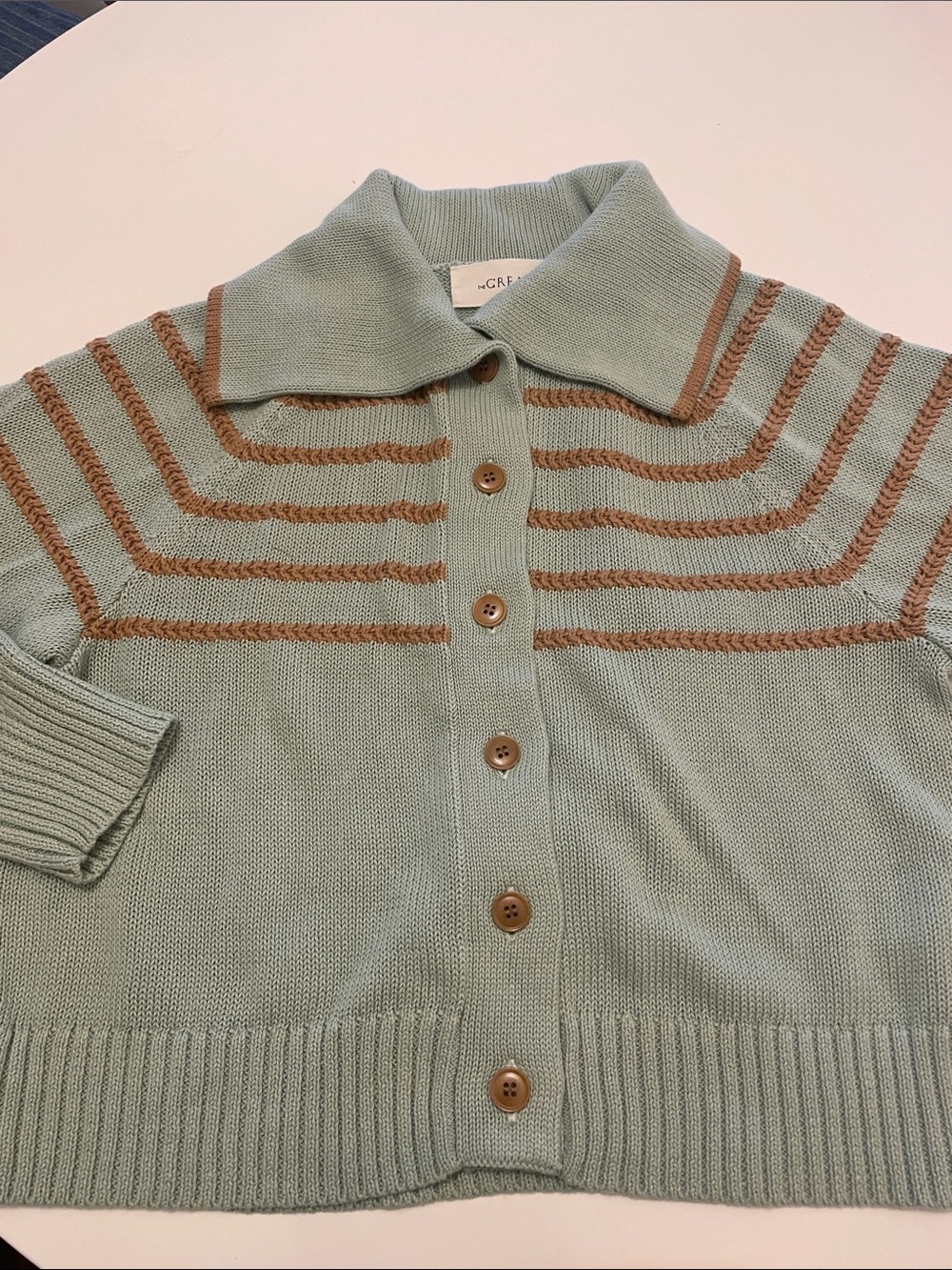 THE GREAT The Scholar Cardigan with Crochet Stripes - NWOT